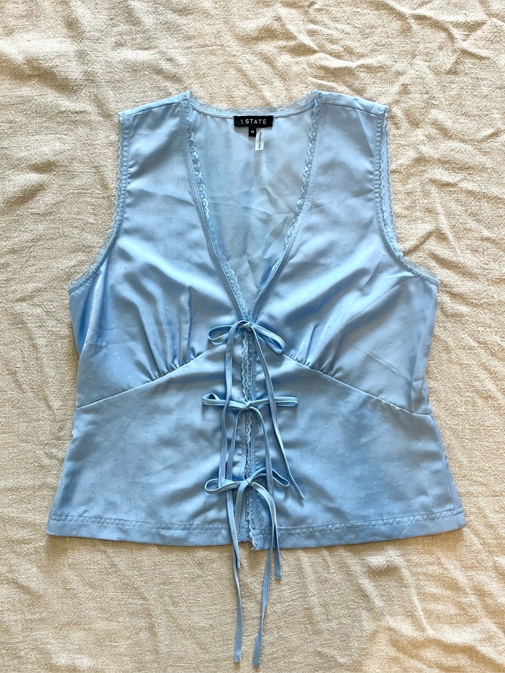 1. State Silky Tie Front Top